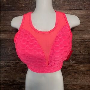 Leo Poldo Vibrant Coral Pink Textured Racerback Sports Bra with Breathable Mesh